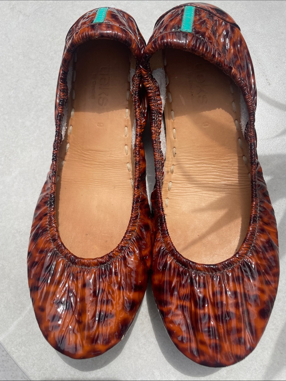 Tieks Brown Tortoiseshell Patent Ballet Flats **SEE ALL PICTURES ***